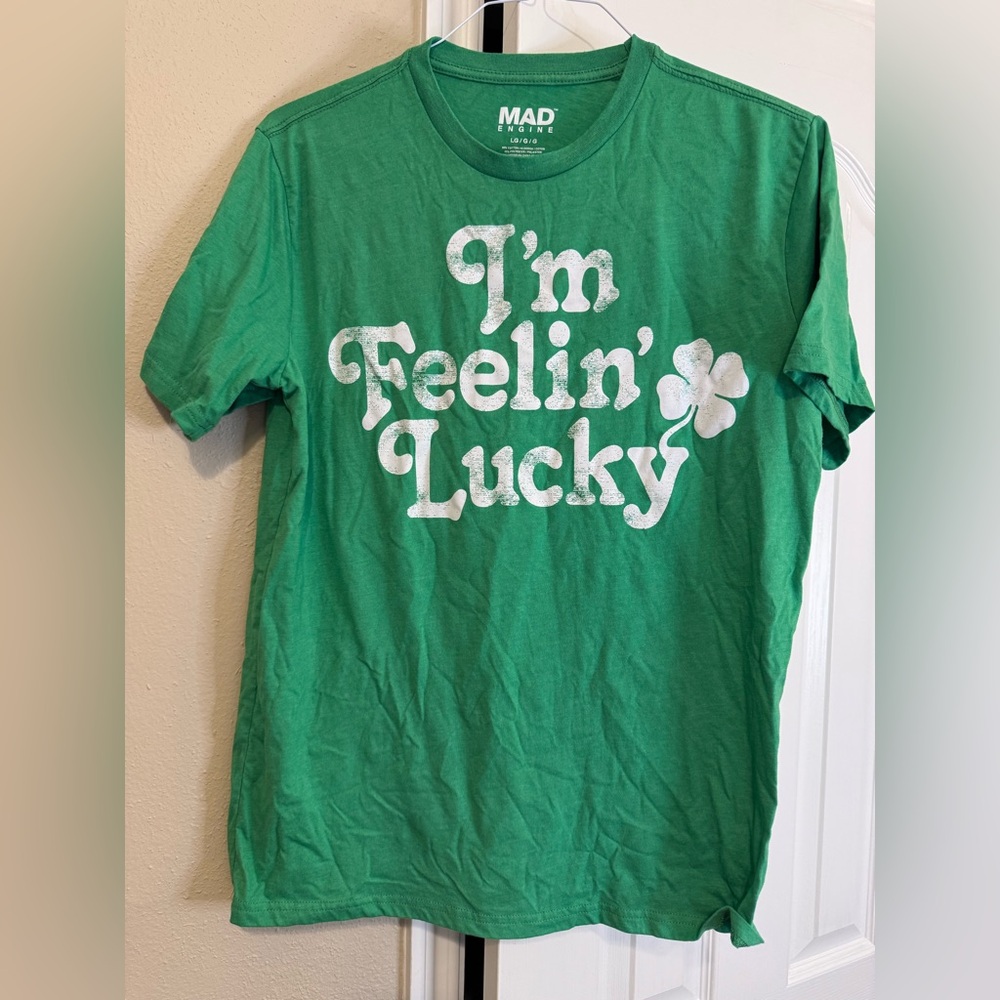MAD Engine Green 'Feelin' Lucky' Graphic Shirt size L